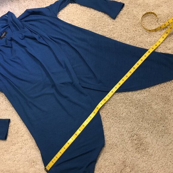 Peacock Blue Button Wrapover Handkerchief Hem Sweater - Picture 13 of 16